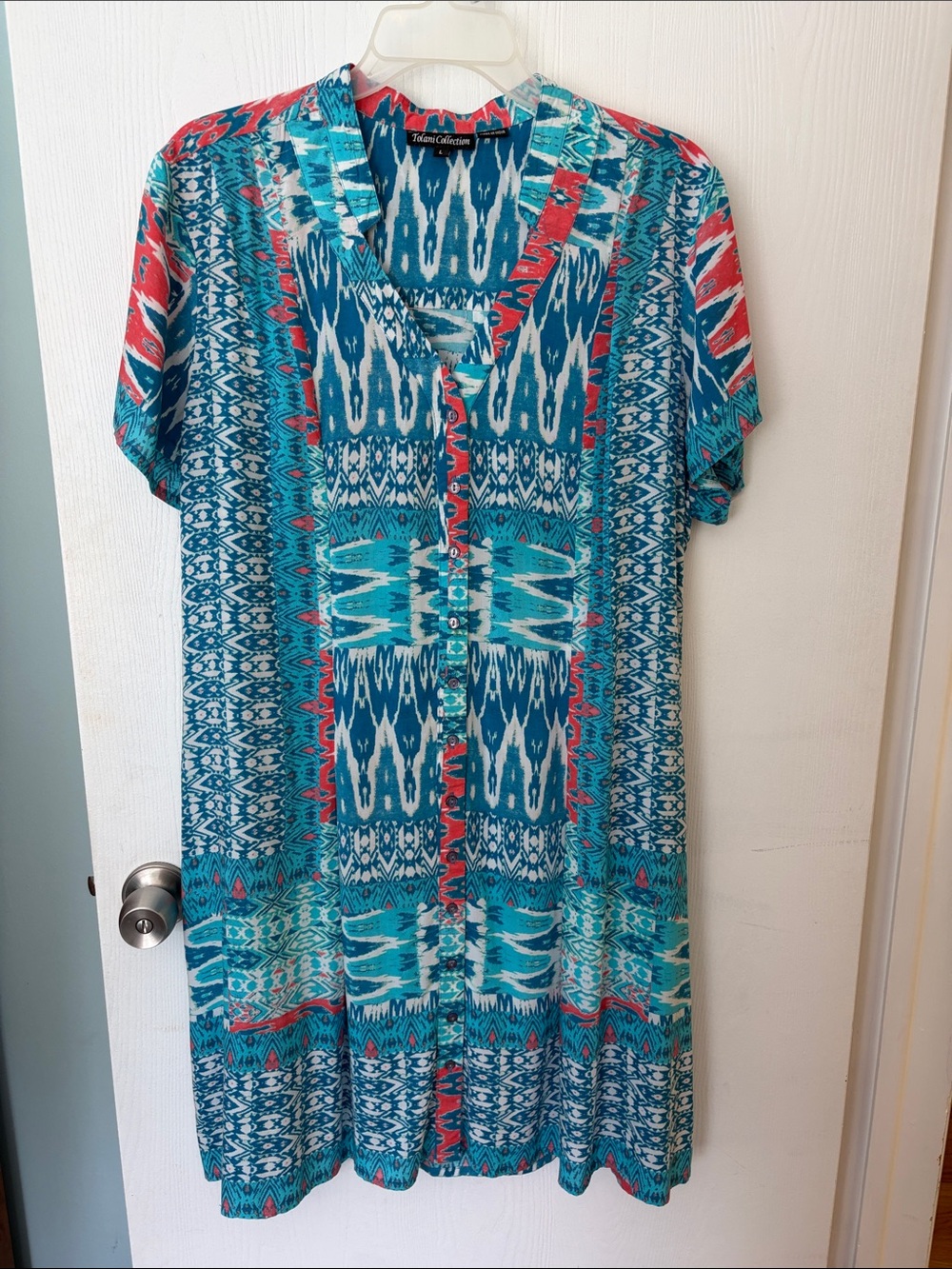 Tolani Turquoise Blue & Coral Patterned Midi Dress